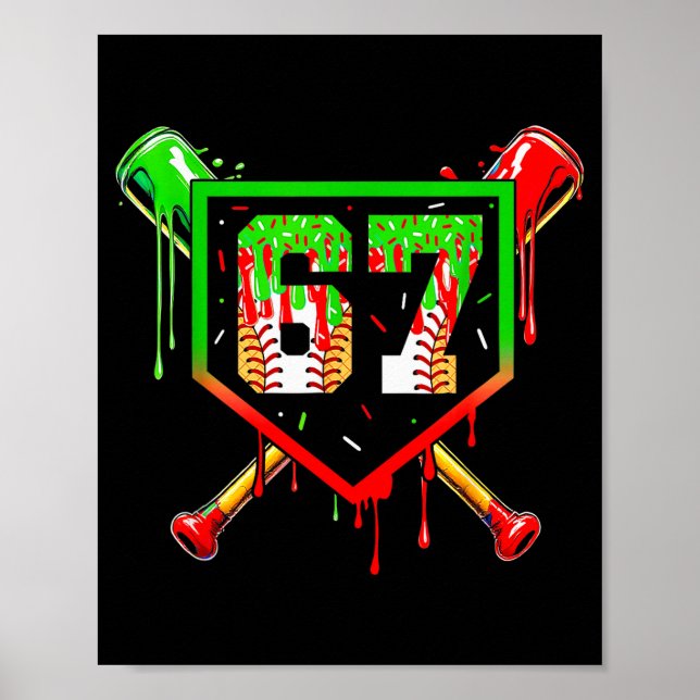 Baseball Ice Cream Drip Number 67 Player 6 7 Chris Poster (Front)