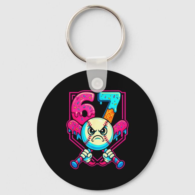 Baseball Ice Cream Drip Number 67 Six Seven Meme 6 Keychain (Front)