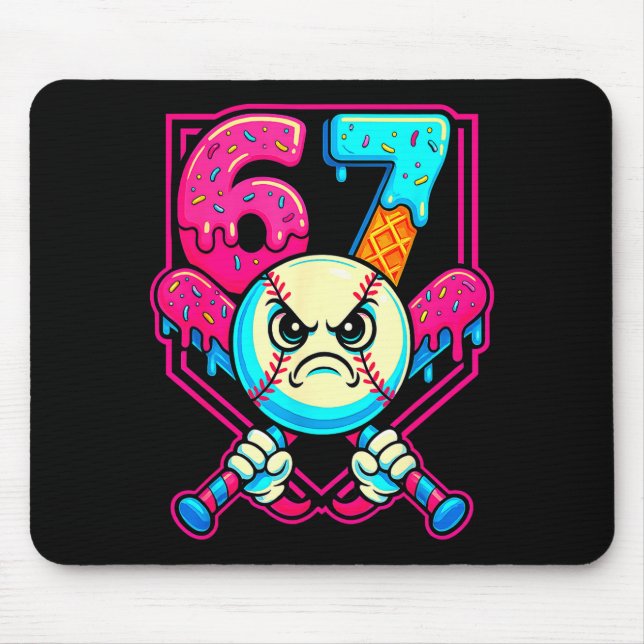 Baseball Ice Cream Drip Number 67 Six Seven Meme 6 Mouse Pad (Front)