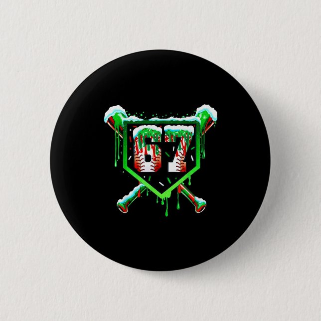 Baseball Ice Cream Drip Number 67 Six Seven Meme C 2 Inch Round Button (Front)