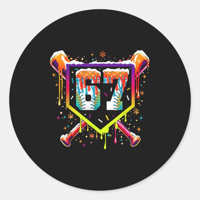 Baseball Ice Cream Drip Number 67 Six Seven Meme C Classic Round Sticker (Front)
