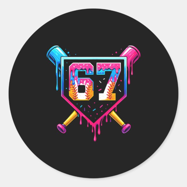 Baseball Ice Cream Drip Number 67 Six Seven Meme C Classic Round Sticker (Front)