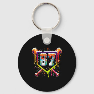 Baseball Ice Cream Drip Number 67 Six Seven Meme C Keychain