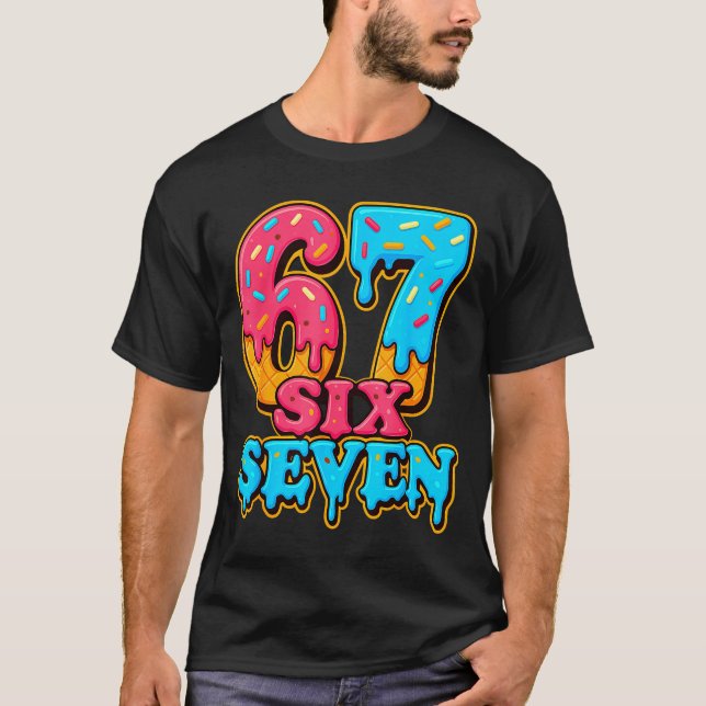 Baseball Ice Cream Drip Number 67 Six Seven Meme C T-Shirt (Front)
