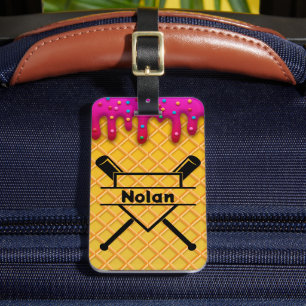 Baseball ice cream drip personalized bag tag