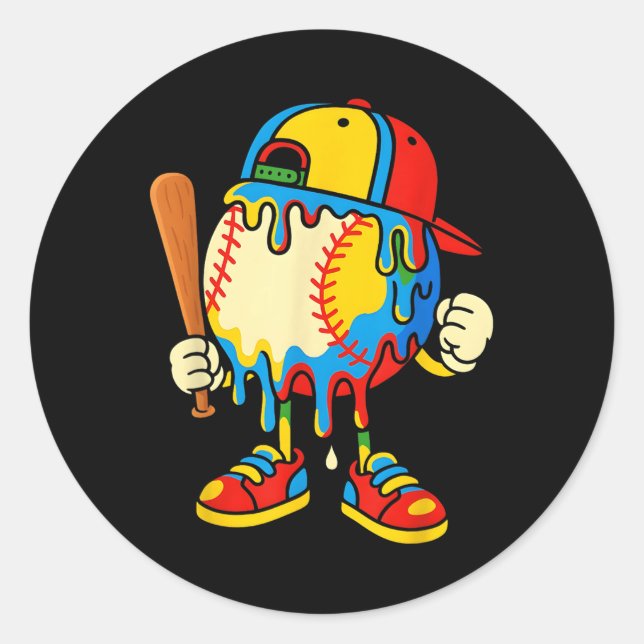 Baseball Ice Cream Drip Youth Back To School Baseb Classic Round Sticker (Front)