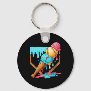 Baseball Ice Cream Dripping Funny Baseball Men Kid Keychain