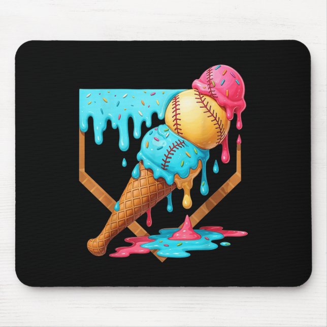 Baseball Ice Cream Dripping Funny Baseball Men Kid Mouse Pad (Front)