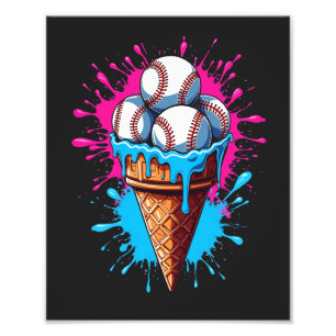 Baseball Ice Cream Watercolor Sports Lover Photo Print