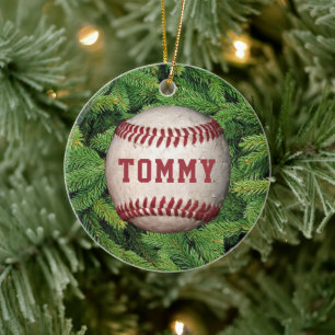 Baseball in Air, On Tree, Personalized Ceramic Ornament