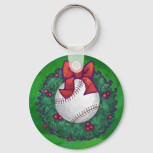 Baseball in Christmas Wreath Keychain