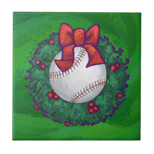 Baseball in Christmas Wreath Tile