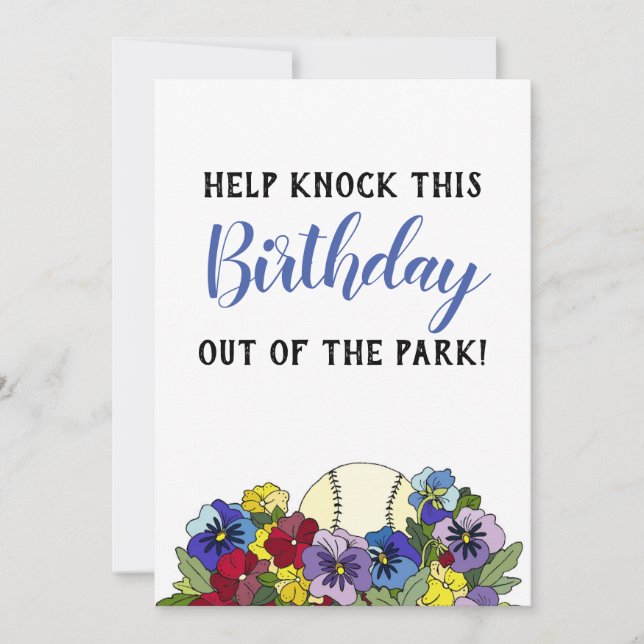 Baseball in Flowers FLAT Card Shower Invite (Front)