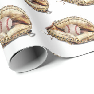 baseball in glove wrapping paper