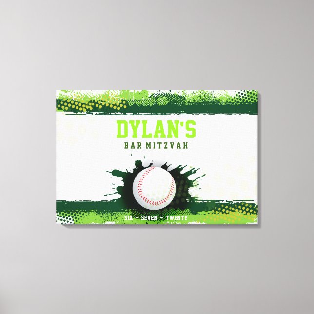 BASEBALL IN GREEN Bar Mitzvah Sign In Memory Board (Front)