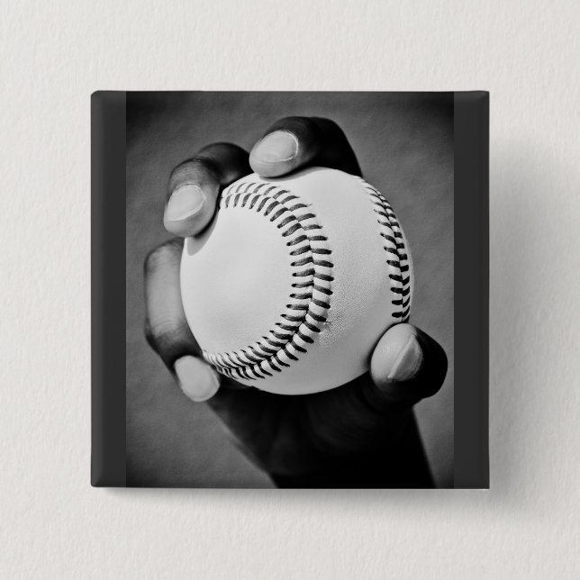 baseball in hand 2 inch square button (Front)