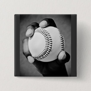 baseball in hand 2 inch square button