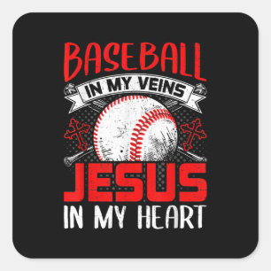 Baseball In My Veins Jesus In My Heart Baseball Square Sticker