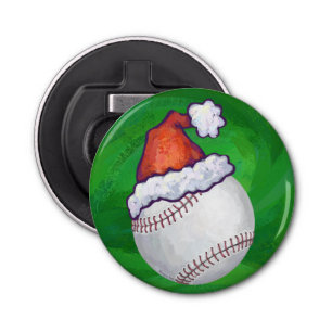 Baseball in Santa Hat on Green Bottle Opener