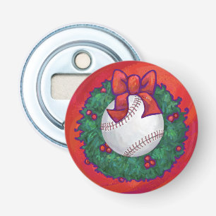 Baseball in Wreath on Red Bottle Opener
