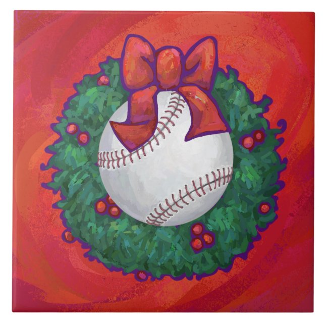 Baseball in Wreath on Red Tile (Front)