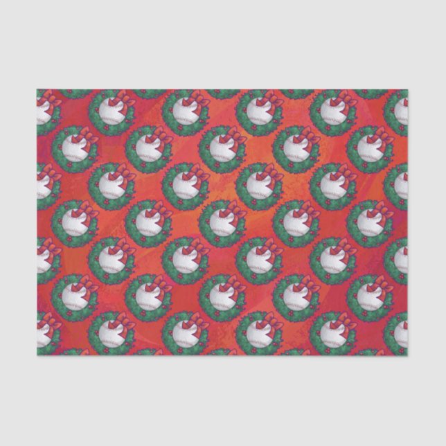 Baseball in Wreath on Red Tissue Paper (Front)