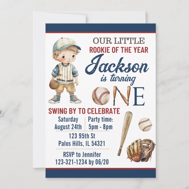 Baseball invitation Baseball boy birthday card (Front)