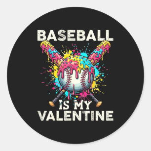 Baseball Is My Valentine Ice Cream Drip Crossed Ba Classic Round Sticker