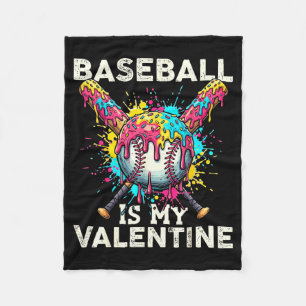 Baseball Is My Valentine Ice Cream Drip Crossed Ba Fleece Blanket