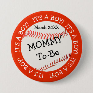 Baseball Its A Boy Mommy & Date 3 Inch Round Button