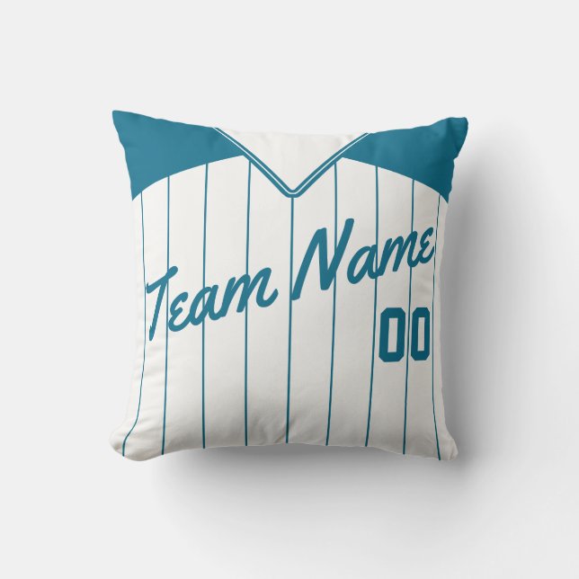 Baseball Jersey Custom Teal Pinstripes Template Throw Pillow (Front)