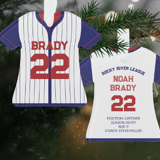 Baseball Jersey Player Stats Red Navy Keepsake Ornament