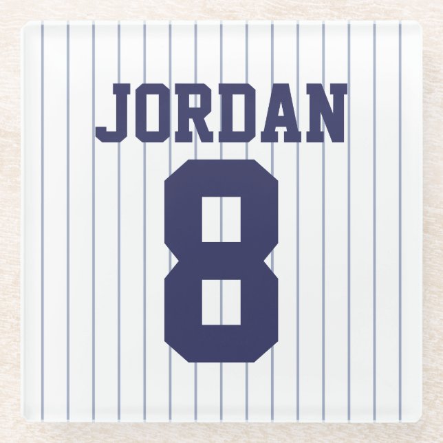 Baseball Jersey with Custom Name and Number Glass Coaster (Front)