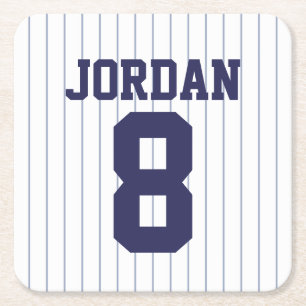 Baseball Jersey with Custom Name and Number Square Paper Coaster