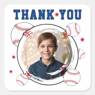 Baseball Kids Birthday Thank you Photo  Square Sticker