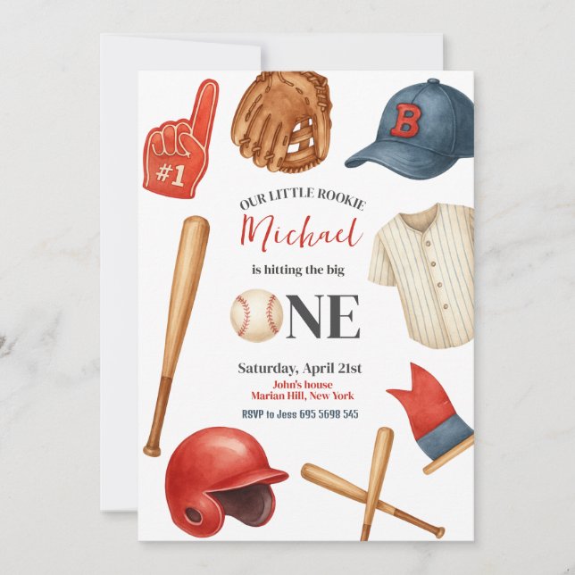 Baseball Kids First Birthday Party Invitation (Front)