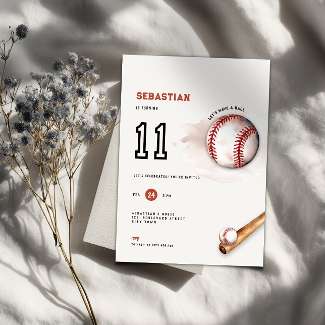 Baseball Kids Party 11th Birthday Invitation (Baseball 11th birthday invitation)