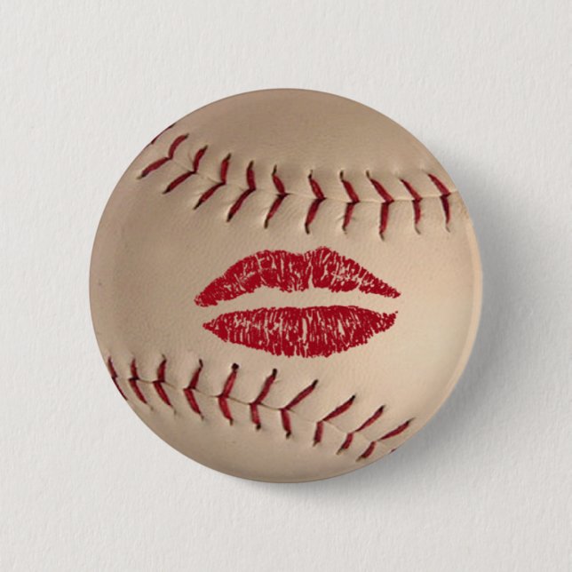 baseball kiss  badge 2 inch round button (Front)