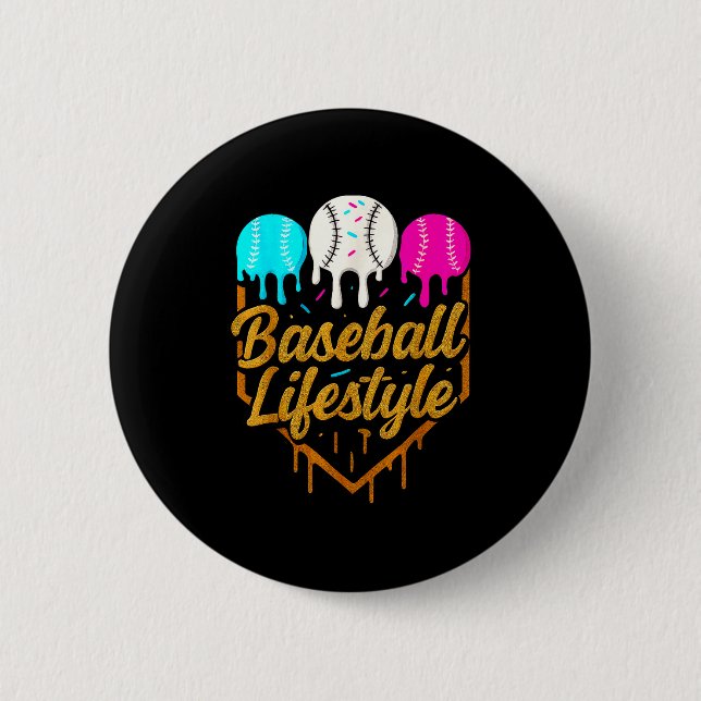 Baseball Lifestyle, Baseball Drip Icecream  2 Inch Round Button (Front)