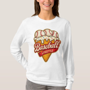 Baseball Lifestyle Ice Cream Cone Summer Sports T-Shirt