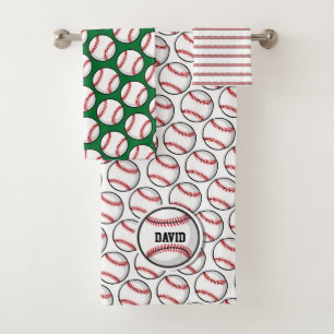 Baseball Little League Kids NAME Sports Decor Fun Bath Towel Set