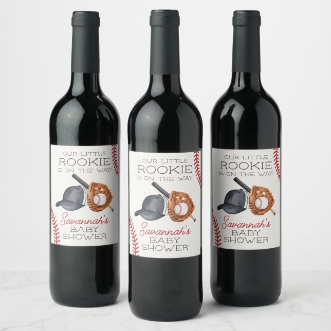 Baseball Little Rookie Home Run Baby Shower Wine Label (Bottles)