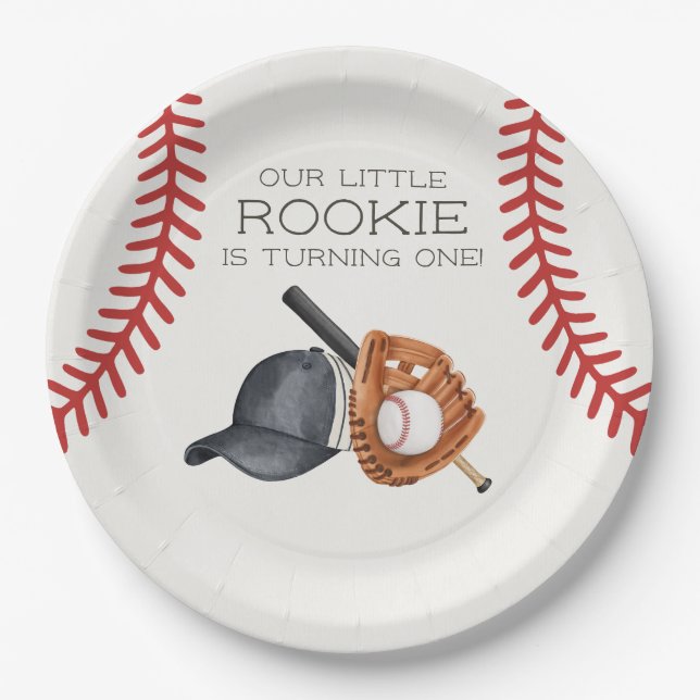 Baseball Little Rookie Home Run Birthday Party Paper Plate (Front)