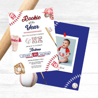 Baseball Little Slugger 1st Birthday Boy Party Invitation