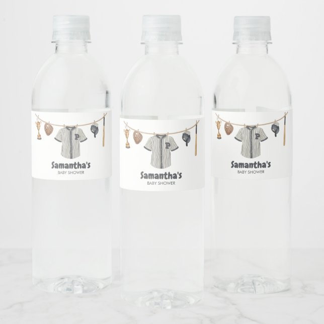 Baseball Little Slugger Baby Shower Water Bottle Label (Bottles)