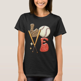 Baseball LOVE Baller Mom Leopard Print Softball Ga T-Shirt