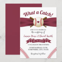 Baseball Love Burgundy Red Ribbon Sports Wedding