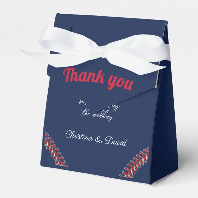 Baseball Love Dark Navy Sports Wedding Favor Box (Front Side)