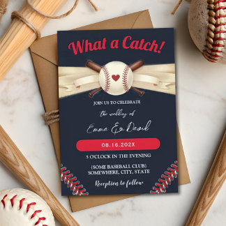 Baseball Love Dark Navy Sports Wedding Invitation