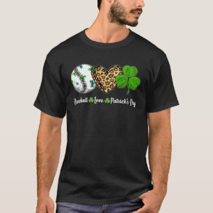 Baseball Love Leopard Heart Shamrock St Patricks D T-Shirt